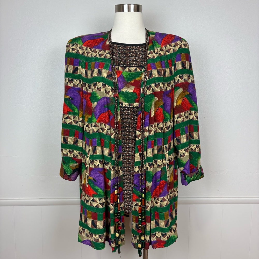 Dorothy‎ Schoelen Platinum Vintage Jacket & Blouse Size P(Small) Abstract Print